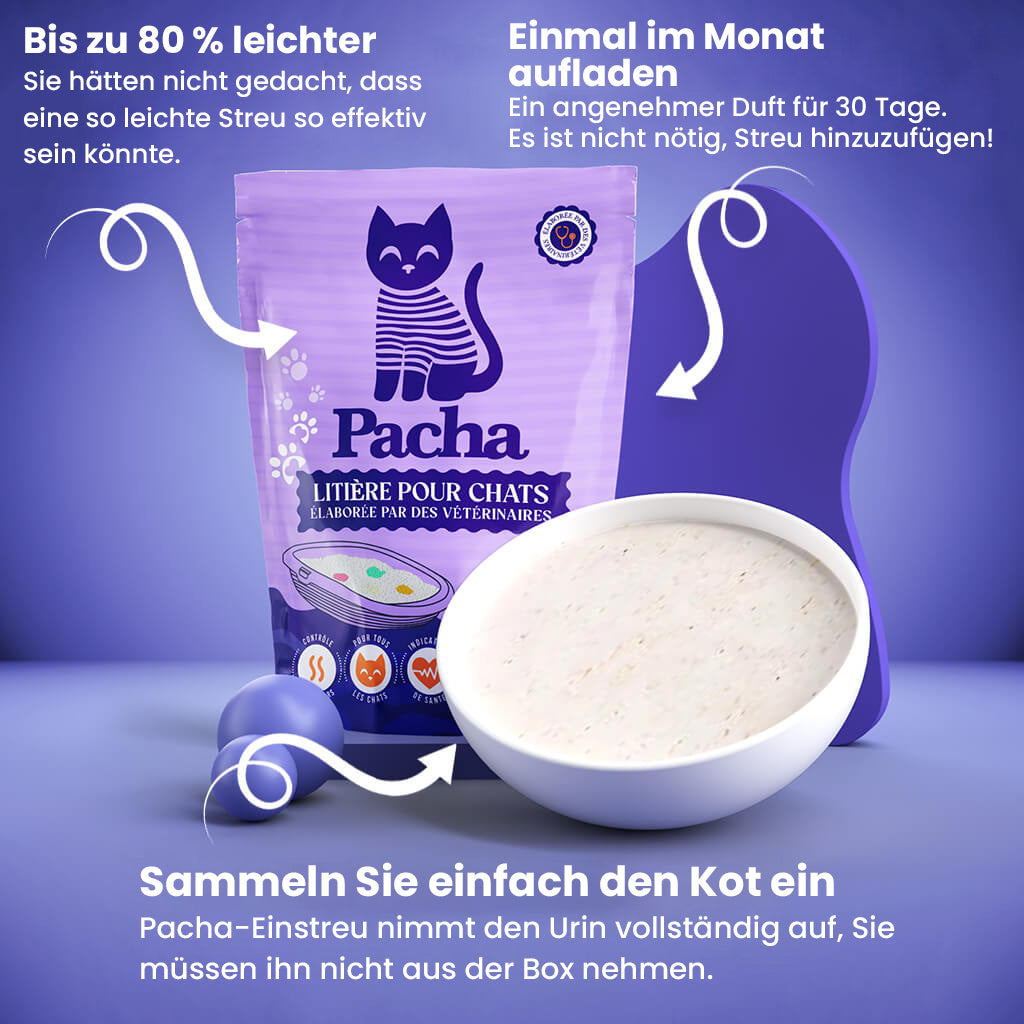Pacha™ Katzenstreu (3 Katzen – alle 3 Monate) - 9 Beutel alle 3 Monate
