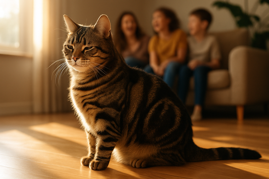 Classic Tabby Katze mit Wirbelmuster im Sonnenlicht – Schönheit und Wohlbefinden mit Pacha-Streu