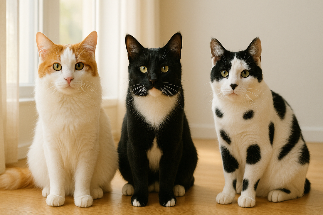 Drei verschiedene Bicolor-Katzen – Turkish Van, Tuxedo und Cow Cat – Vielfalt und Schönheit der Katzen mit Pacha-Streu
