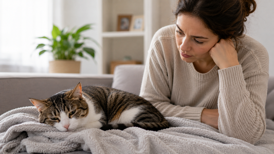 Katze mit ersten FIP-Symptomen wird zu Hause aufmerksam beobachtet – Pacha-Streu