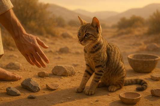 Frühe Domestikation der Katze auf Zypern mit archäologischer Szene und wildem Kätzchen – Pacha-Streu