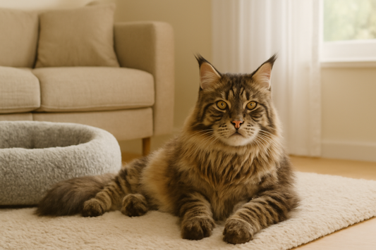 Große Maine Coon Katze ruht sich aus – Komfort und Platz für große Katzen mit Pacha-Streu