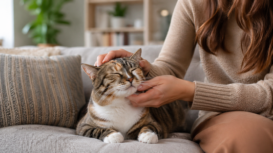 Katze genießt sanfte Streicheleinheit – Zeichen von Vertrauen und Zuneigung mit Pacha-Streu