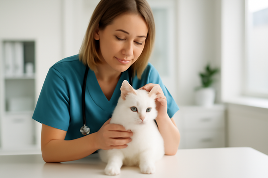 Tierarzt untersucht Katze vor der Kastration – Vertrauen und Sicherheit beim Eingriff mit Pacha-Streu