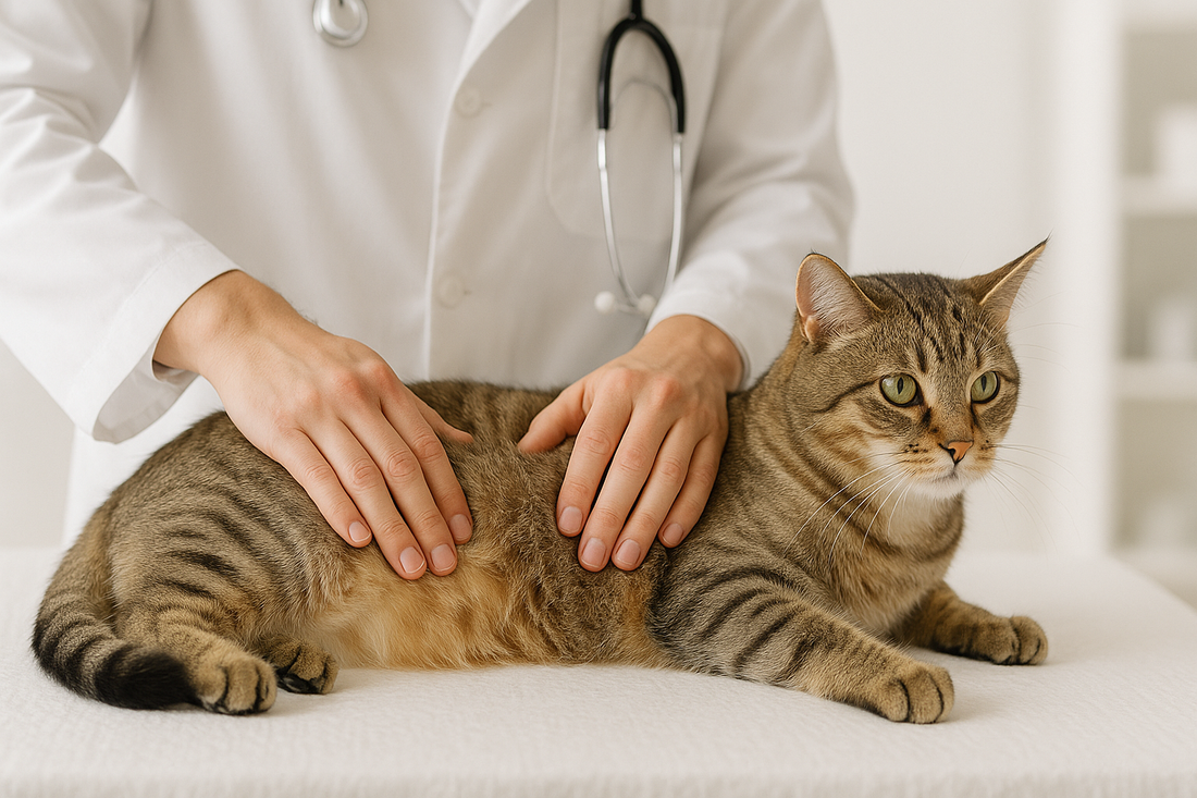 Katze wird beim Tierarzt auf FIP untersucht – Gesundheit und Vorsorge mit Pacha-Streu