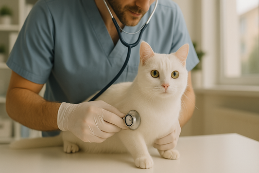 Tierarzt untersucht gesunde Katze – regelmäßige Vorsorge und Pflege für Katzen mit Pacha-Streu