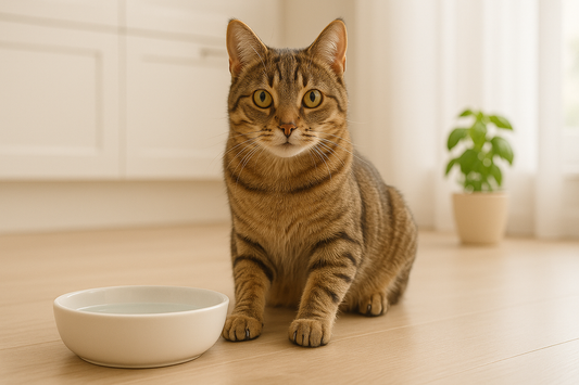 Katze trinkt Wasser nach Magenbeschwerden – Hydration und Erholung mit Pacha-Streu