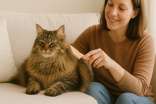 Langhaarkatze wird gebürstet – Fellpflege und Gesundheit im Alltag mit Litière Pacha