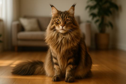 Maine Coon Katze mit langem Fell und großer Statur – sanfter Riese im Alltag mit Pacha-Streu