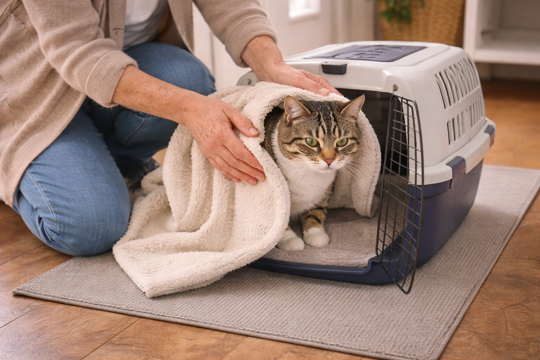 Pacha-Streu: Fundkatze sicher aufnehmen – ruhiges Handling mit Handtuch und Transportbox ohne Stress