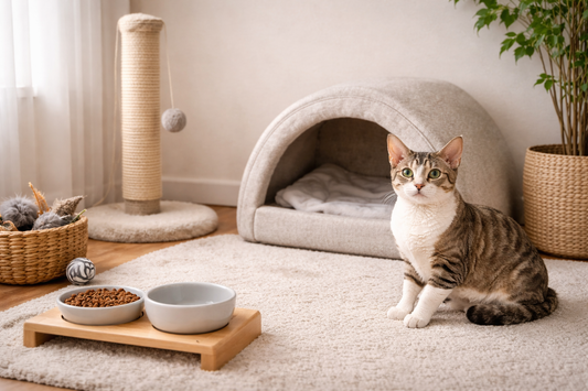 Pacha-Streu: Basisraum als Safe Zone zur Eingewöhnung – neue Katze findet Ruhe, Futterplatz und Rückzugsort