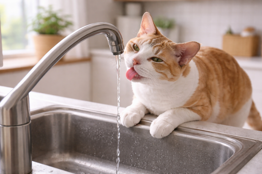 Pacha-Streu: Katze bevorzugt fließendes Wasser – instinktives Trinkverhalten statt Wassernapf