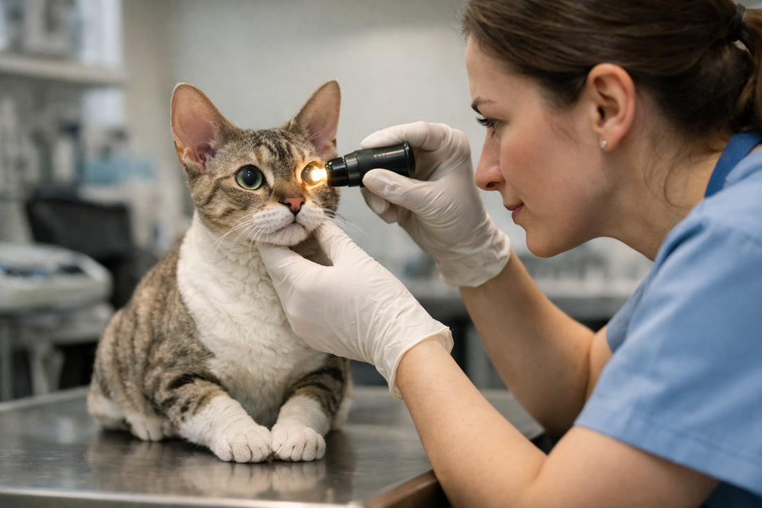 Pacha-Streu: Katzenaugen-Untersuchung beim Tierarzt – Tierarzt prüft die Augen auf Infektionen oder andere Probleme