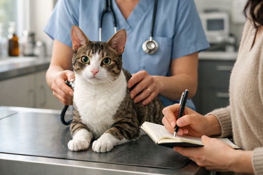 Pacha-Streu: Tierarzt-Check zur Früherkennung von PKD bei einer ruhigen Katze in der Praxis