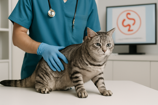 Tierarzt untersucht eine Katze auf Spulwürmer – professionelle Diagnose und Gesundheitsvorsorge mit Unterstützung von Pacha-Streu