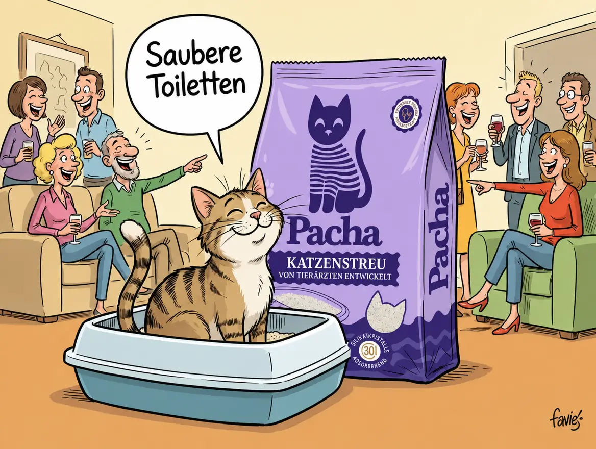 Gl&uuml;ckliche Katze in ihrer Pacha-Toilette